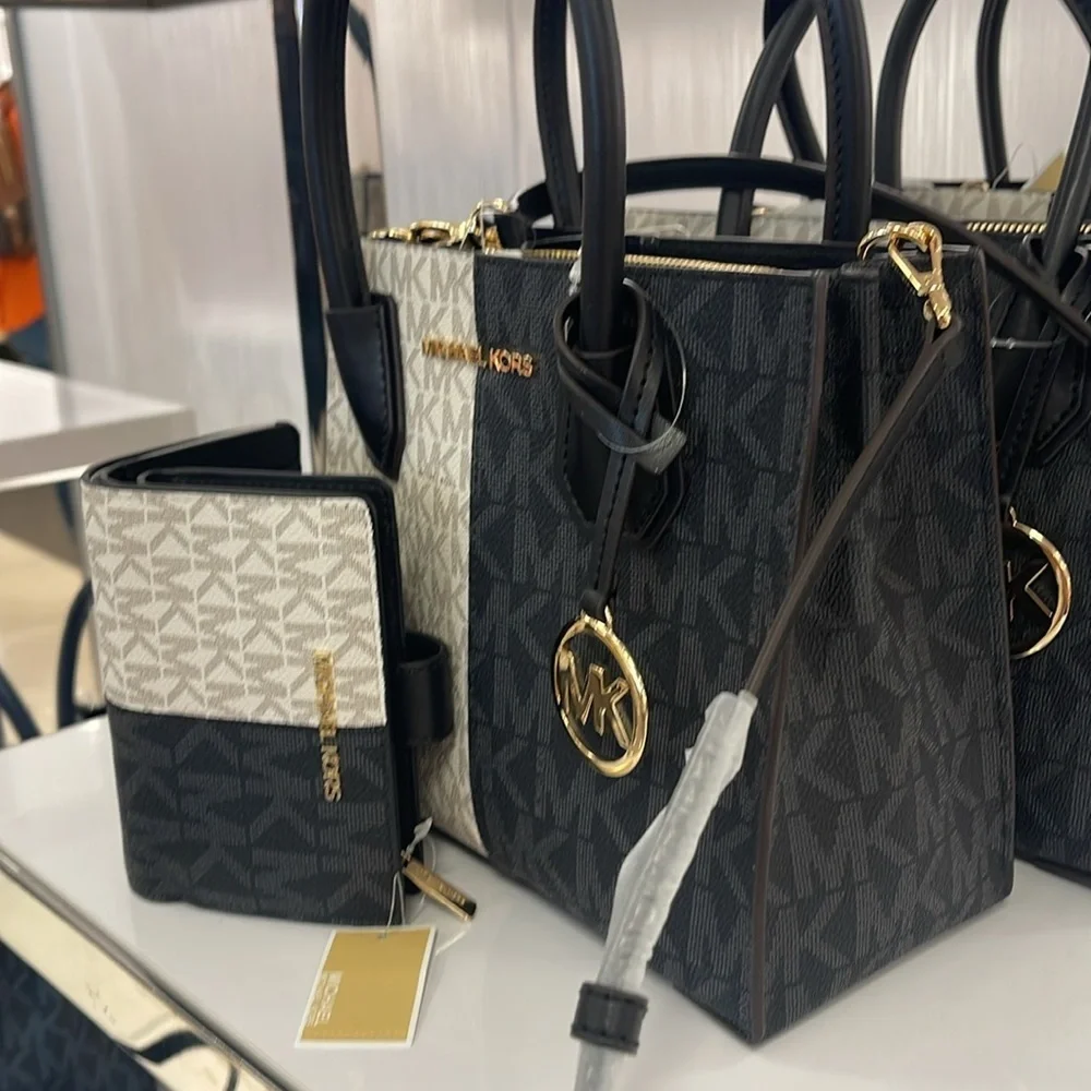 Michael Kors Mercer Medium Two-Tone Logo Messenger & MK JST Md Bifold Zip Wallet